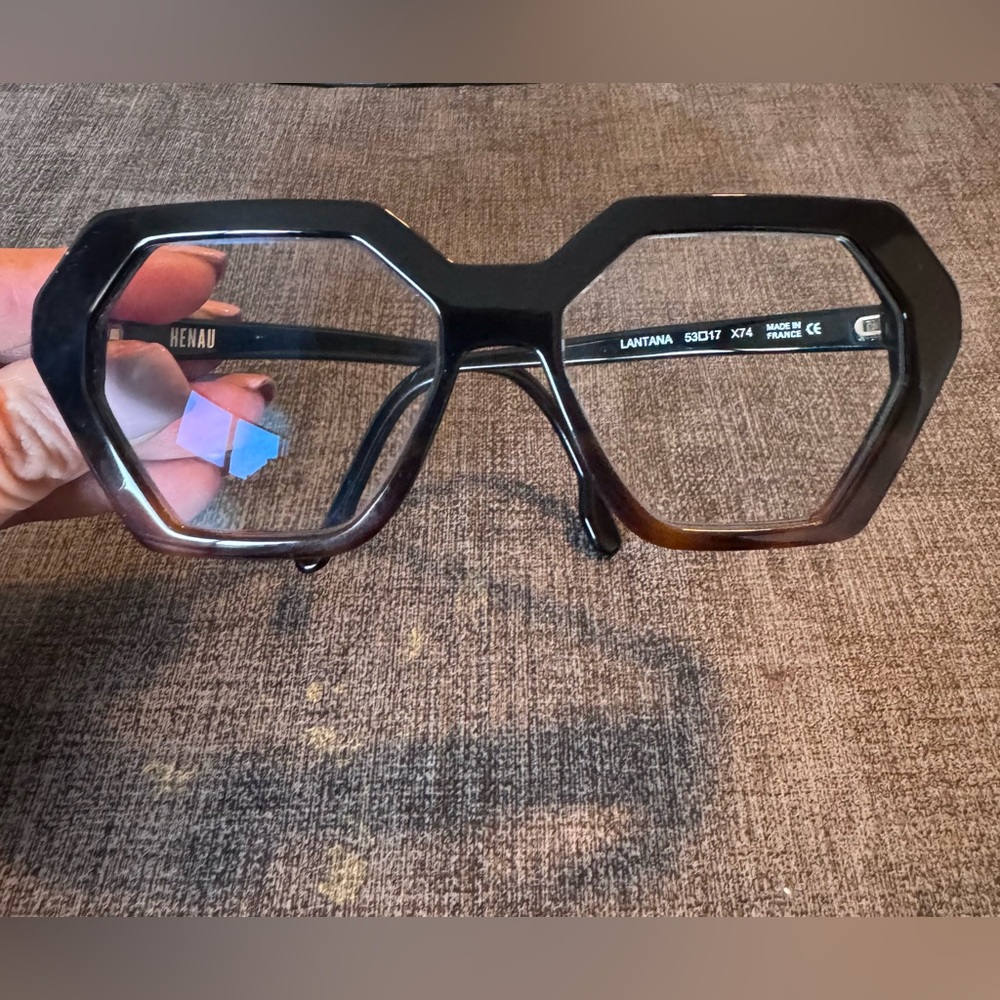Henau Black/Brown Geometric Eyeglass Frame
